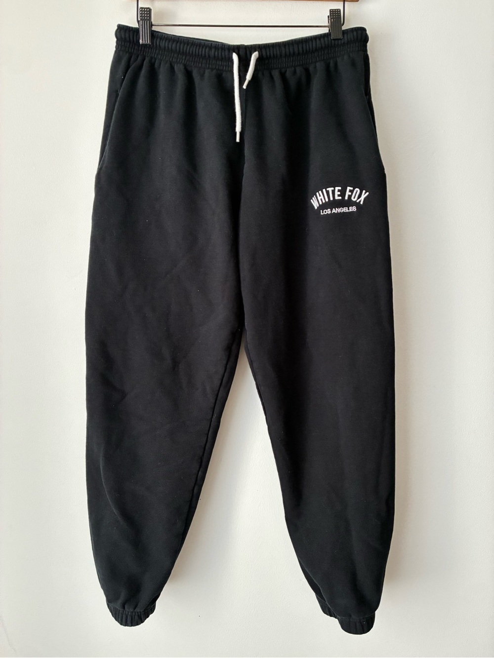 White Fox Sweatpants Women’s L Los Angeles Black Fleece Joggers Embroidered